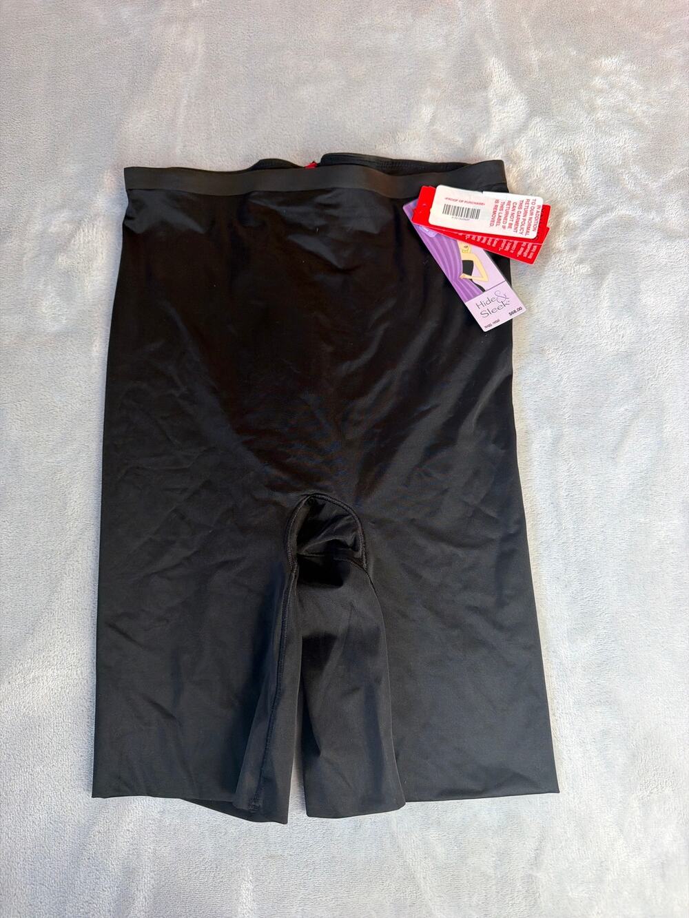 Spanx Hide & Sleek Mid-Thigh Shaper Shorts (Style 2508) in black, sized L Large